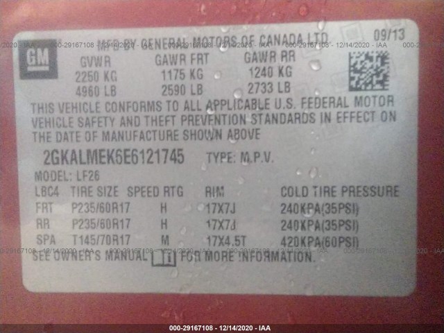 Photo 8 VIN: 2GKALMEK6E6121745 - GMC TERRAIN 