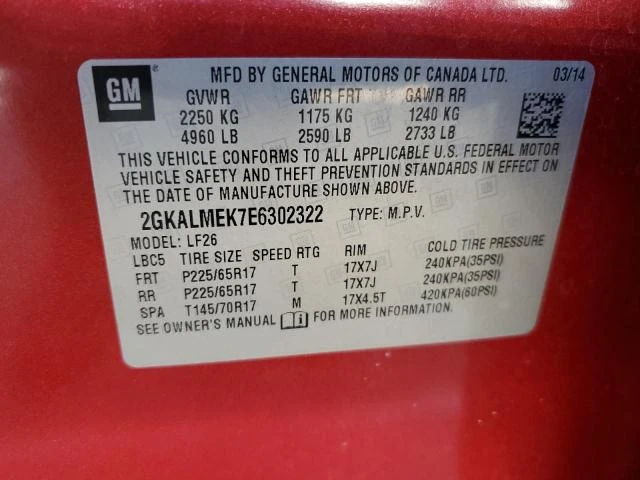 Photo 12 VIN: 2GKALMEK7E6302322 - GMC TERRAIN SL 