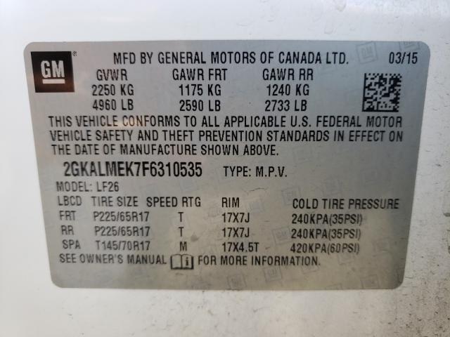 Photo 9 VIN: 2GKALMEK7F6310535 - GMC TERRAIN SL 