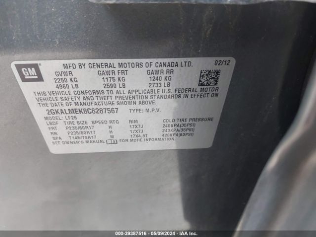 Photo 8 VIN: 2GKALMEK8C6287567 - GMC TERRAIN 