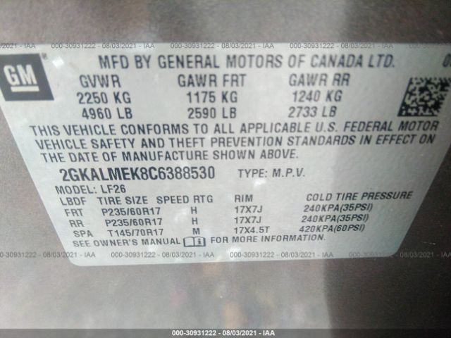 Photo 8 VIN: 2GKALMEK8C6388530 - GMC TERRAIN 