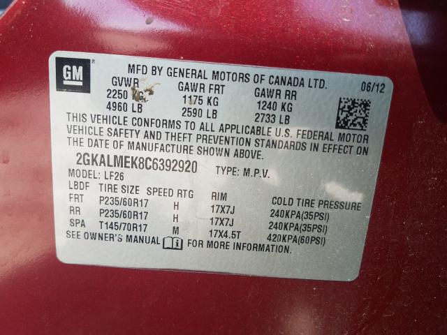 Photo 9 VIN: 2GKALMEK8C6392920 - GMC TERRAIN SL 