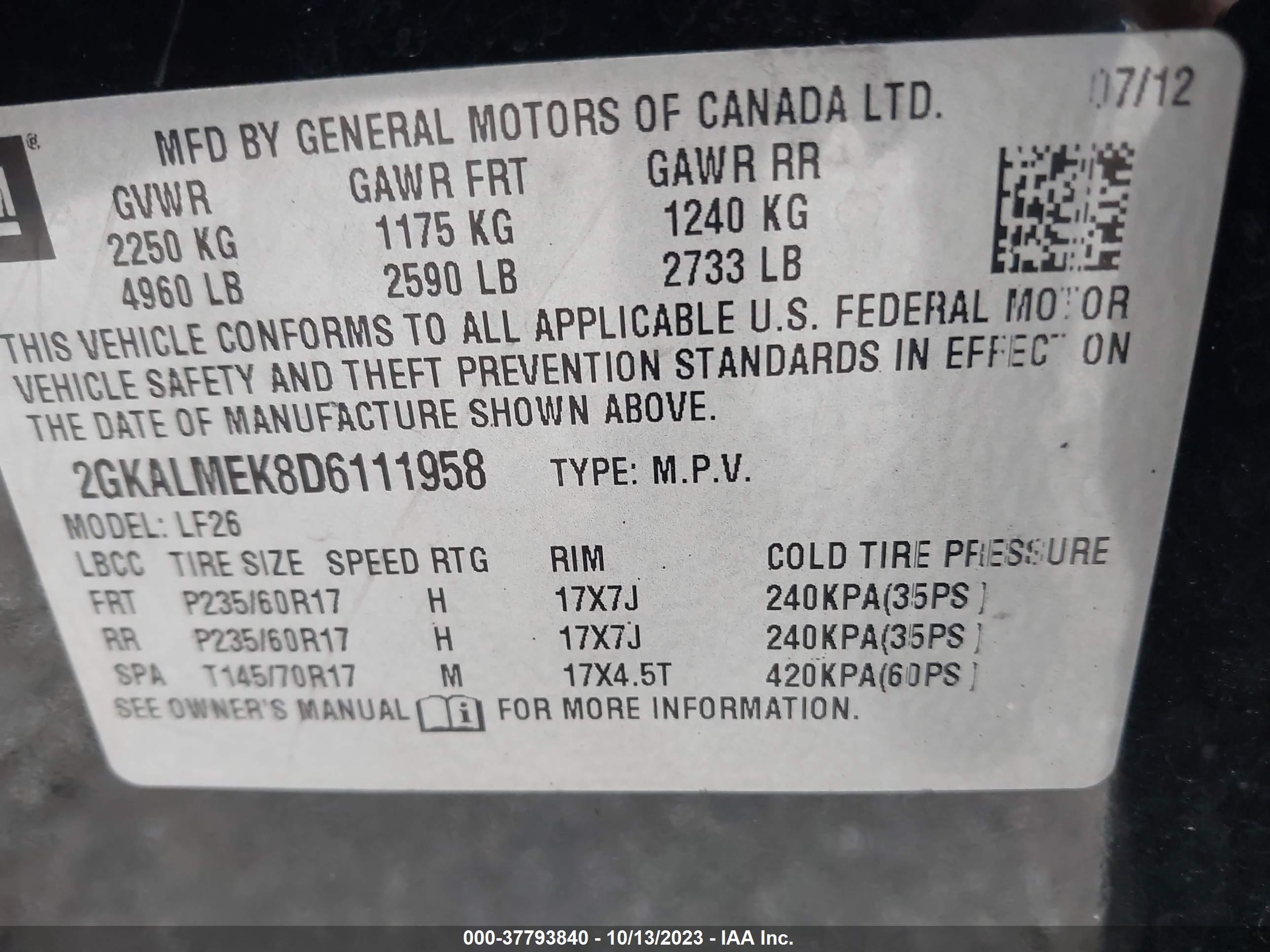 Photo 8 VIN: 2GKALMEK8D6111958 - GMC TERRAIN 