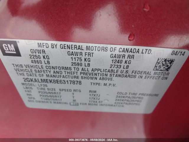 Photo 8 VIN: 2GKALMEK8E6317878 - GMC TERRAIN 