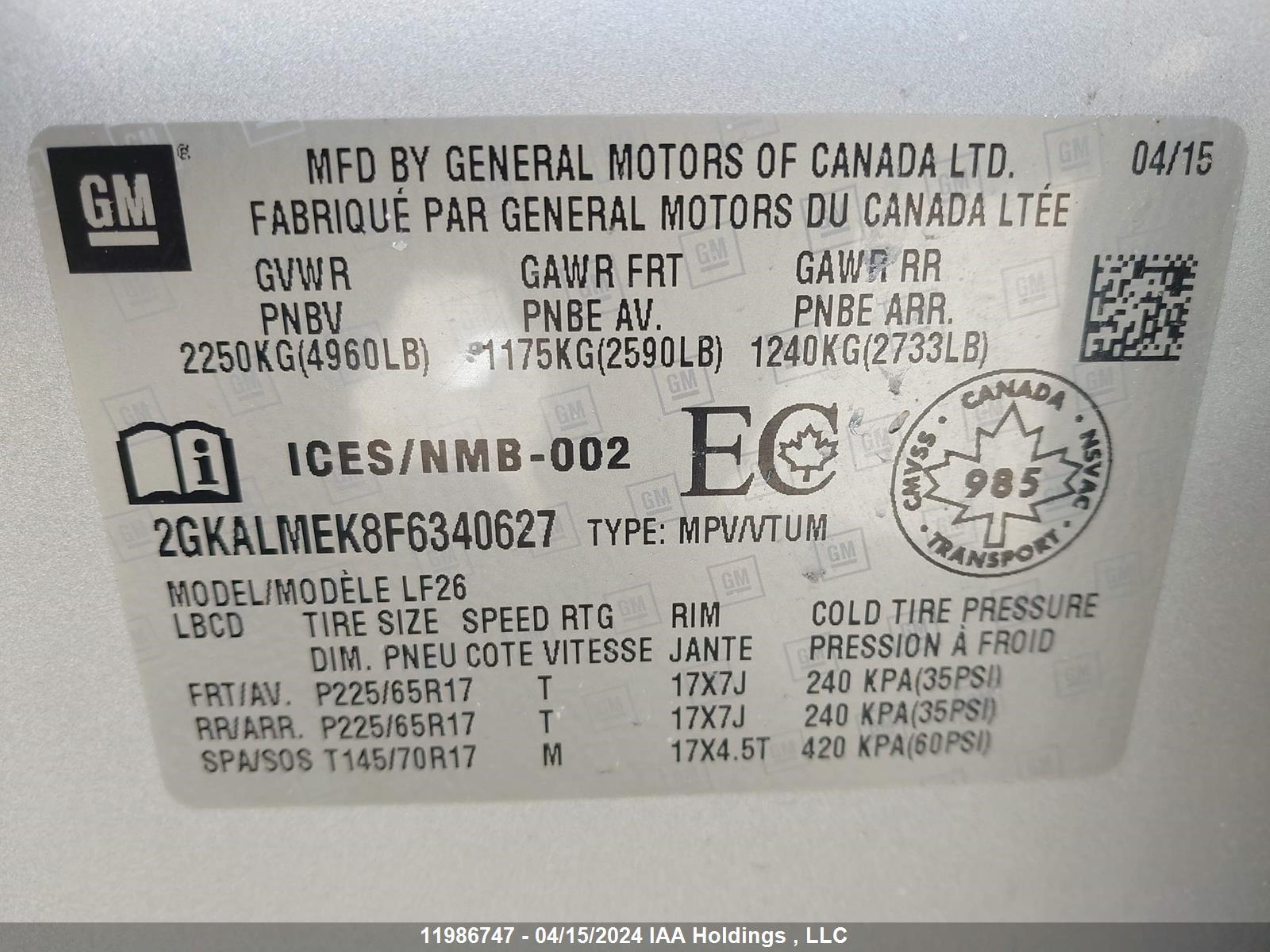 Photo 8 VIN: 2GKALMEK8F6340627 - GMC TERRAIN 