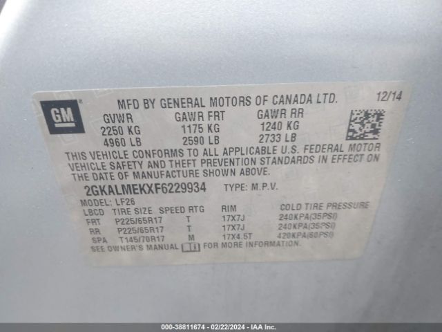 Photo 8 VIN: 2GKALMEKXF6229934 - GMC TERRAIN 