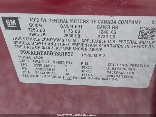 Photo 8 VIN: 2GKALNEK8G6307652 - GMC TERRAIN 