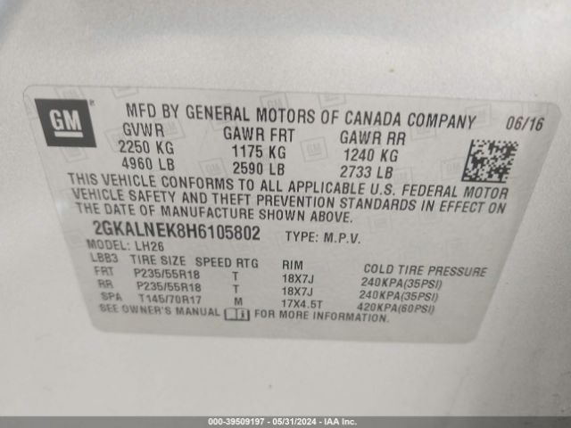 Photo 8 VIN: 2GKALNEK8H6105802 - GMC TERRAIN 