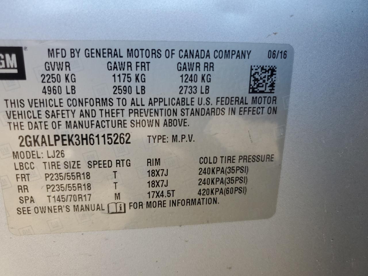 Photo 12 VIN: 2GKALPEK3H6115262 - GMC TERRAIN 