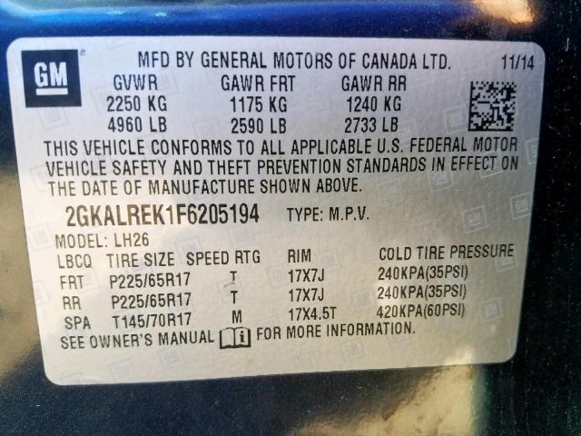 Photo 9 VIN: 2GKALREK1F6205194 - GMC TERRAIN SL 