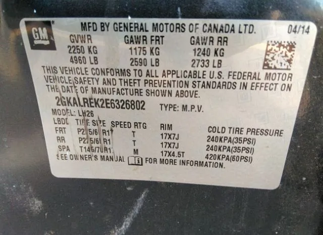 Photo 8 VIN: 2GKALREK2E6326802 - GMC TERRAIN 