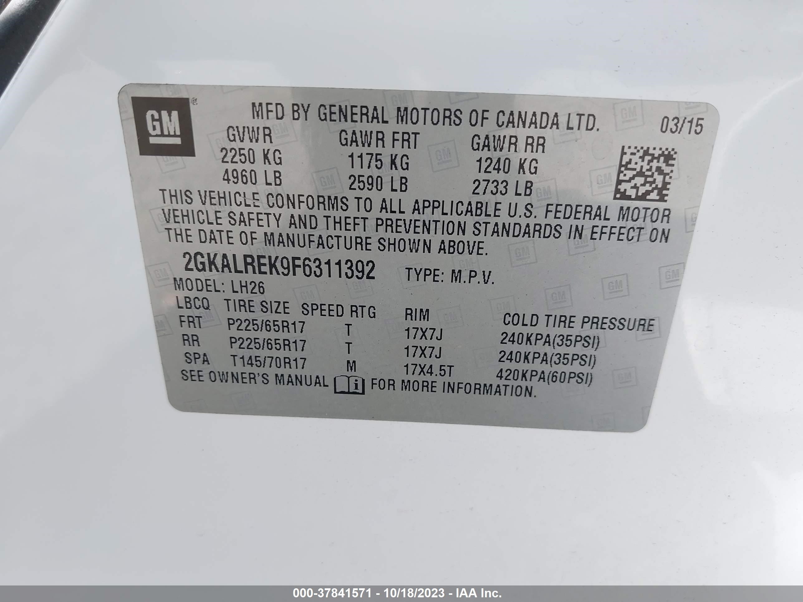 Photo 8 VIN: 2GKALREK9F6311392 - GMC TERRAIN 