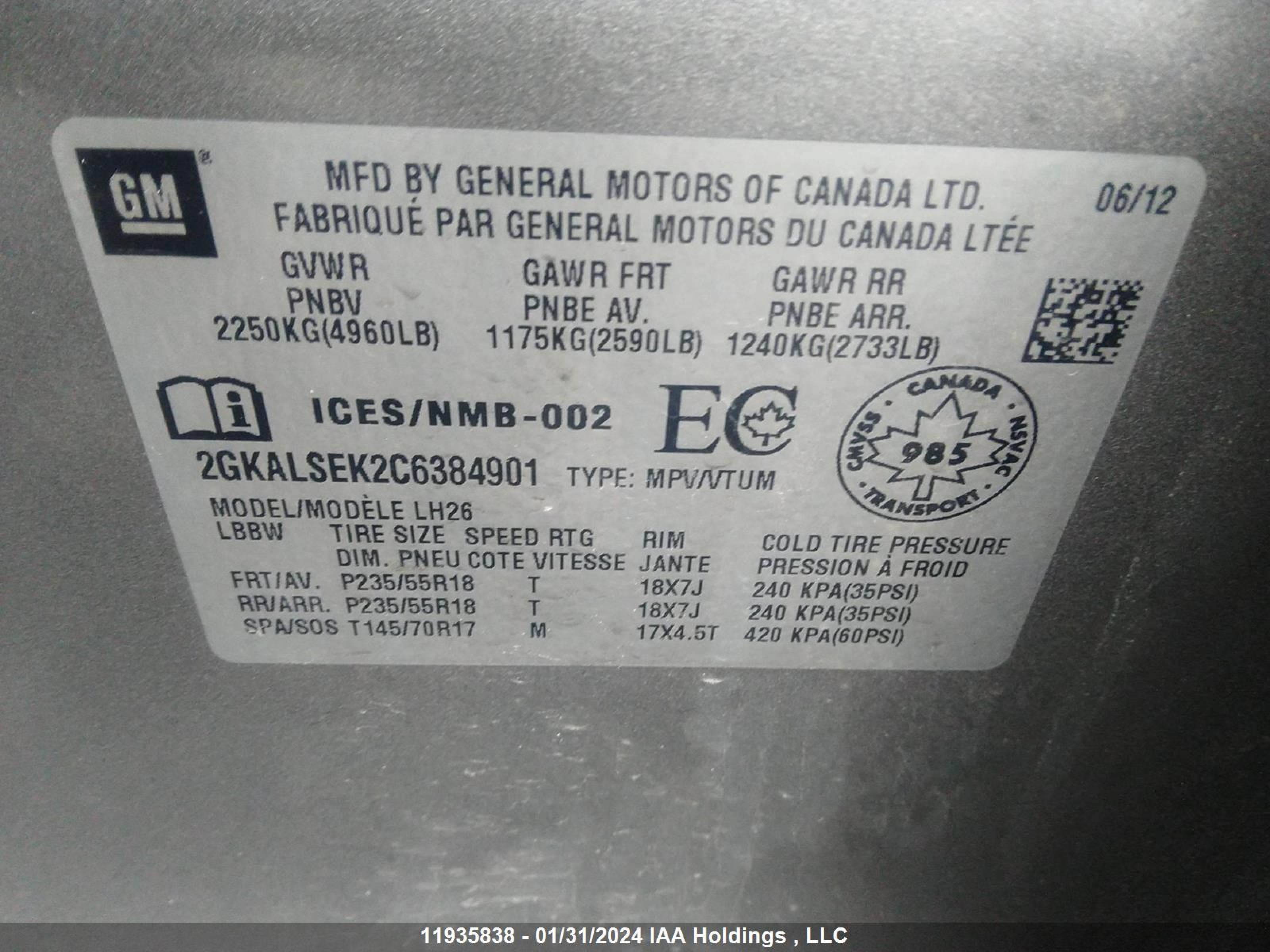 Photo 8 VIN: 2GKALSEK2C6384901 - GMC TERRAIN 