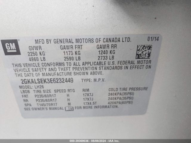 Photo 8 VIN: 2GKALSEK3E6232449 - GMC TERRAIN 