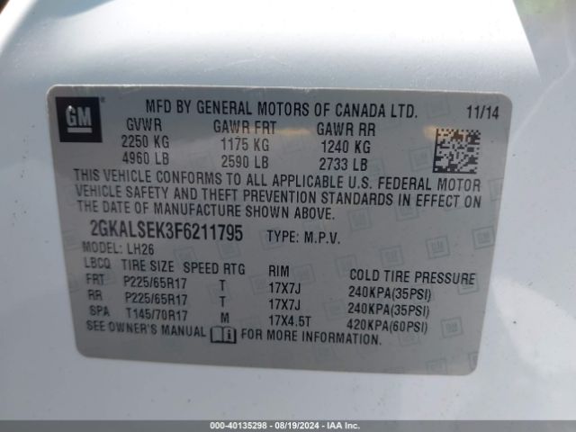 Photo 8 VIN: 2GKALSEK3F6211795 - GMC TERRAIN 