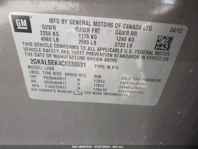 Photo 8 VIN: 2GKALSEK4C6330631 - GMC TERRAIN 