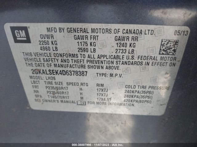 Photo 8 VIN: 2GKALSEK4D6378387 - GMC TERRAIN 