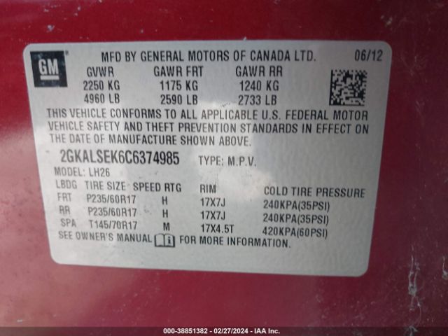 Photo 8 VIN: 2GKALSEK6C6374985 - GMC TERRAIN 