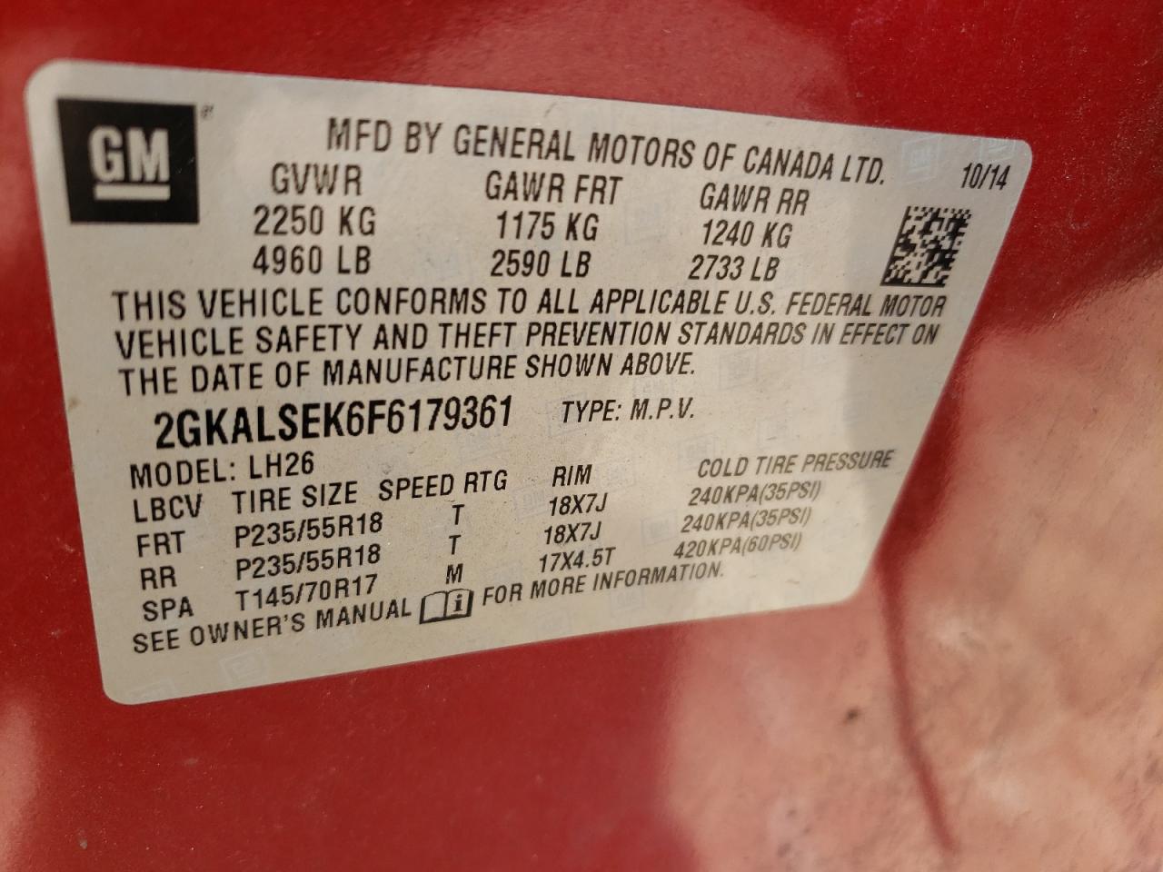 Photo 11 VIN: 2GKALSEK6F6179361 - GMC TERRAIN 