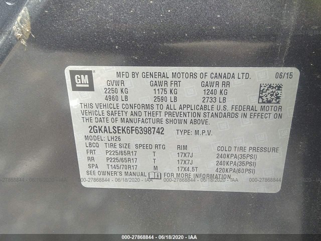 Photo 8 VIN: 2GKALSEK6F6398742 - GMC TERRAIN 