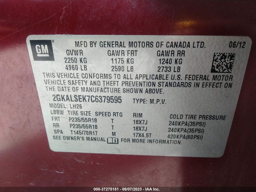 Photo 8 VIN: 2GKALSEK7C6379595 - GMC TERRAIN 