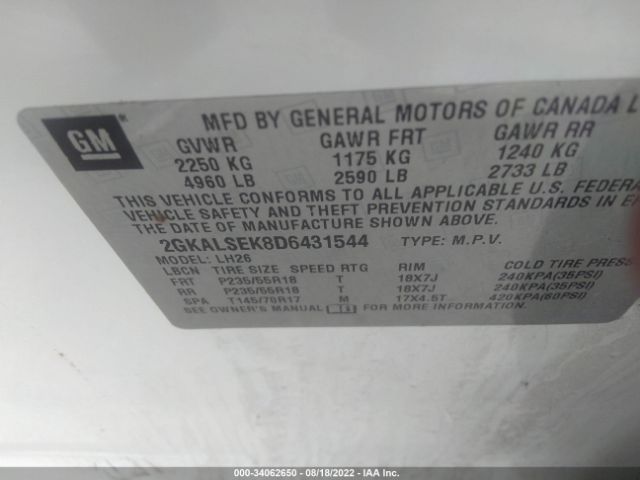 Photo 8 VIN: 2GKALSEK8D6431544 - GMC TERRAIN 