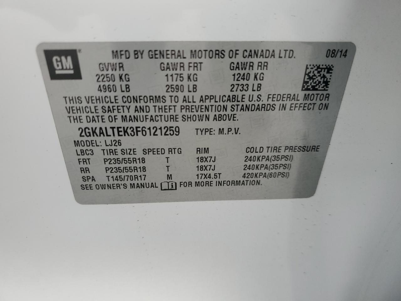 Photo 12 VIN: 2GKALTEK3F6121259 - GMC TERRAIN 