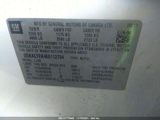 Photo 8 VIN: 2GKALTEK4E6112794 - GMC TERRAIN 