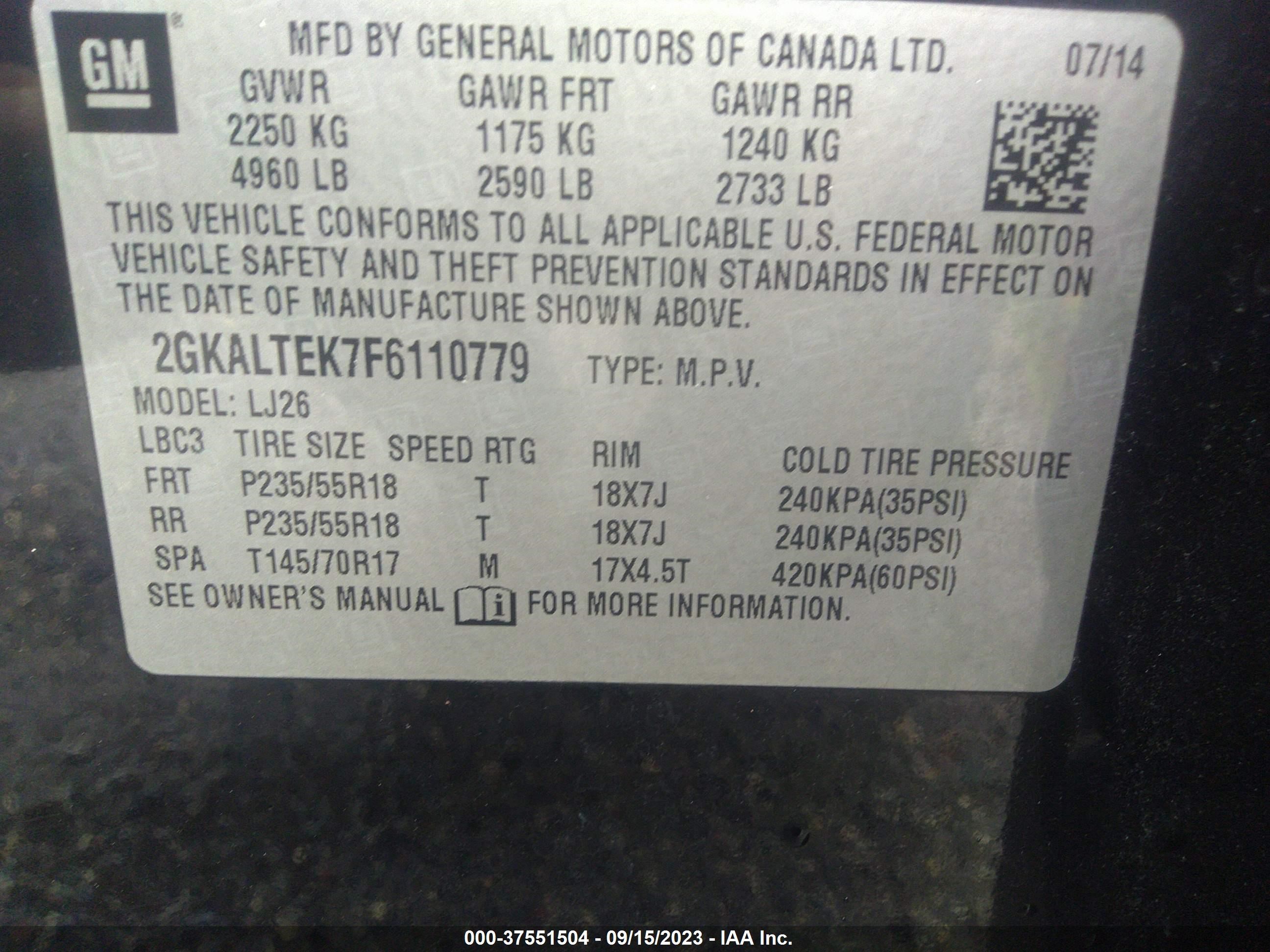 Photo 8 VIN: 2GKALTEK7F6110779 - GMC TERRAIN 