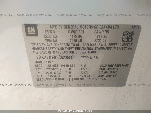 Photo 8 VIN: 2GKALUEK3C6235585 - GMC TERRAIN 