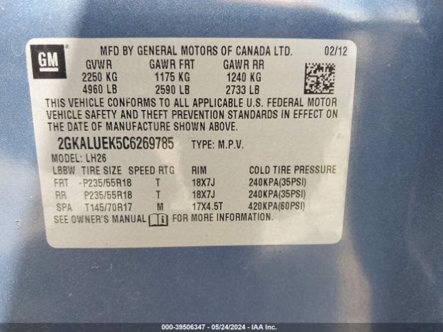 Photo 8 VIN: 2GKALUEK5C6269785 - GMC TERRAIN 