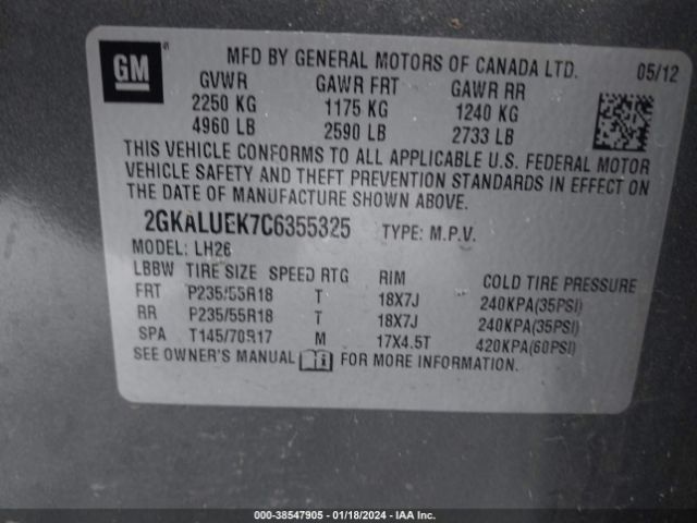 Photo 8 VIN: 2GKALUEK7C6355325 - GMC TERRAIN 