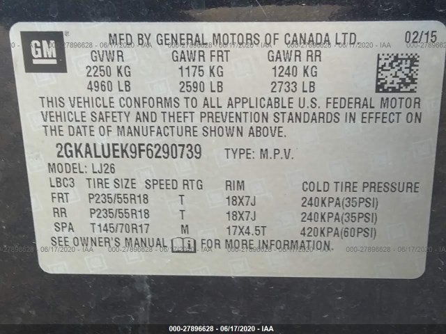 Photo 8 VIN: 2GKALUEK9F6290739 - GMC TERRAIN 