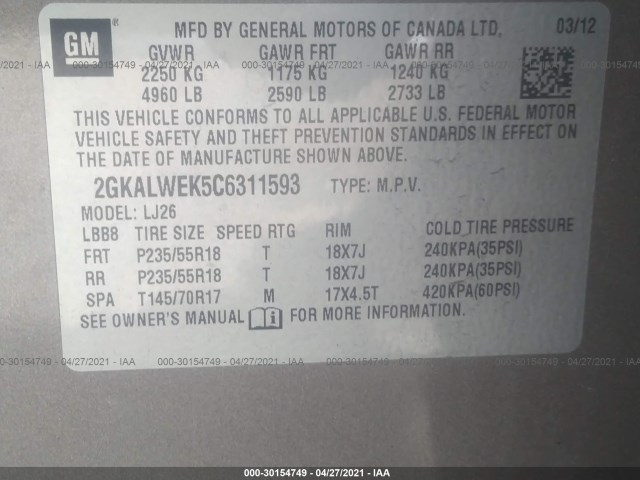 Photo 8 VIN: 2GKALWEK5C6311593 - GMC TERRAIN 