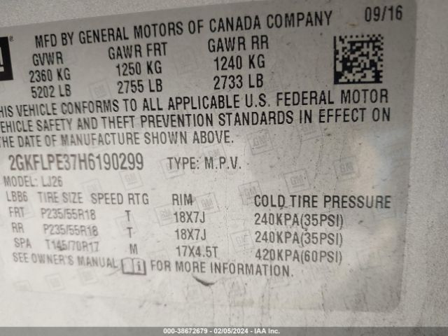 Photo 8 VIN: 2GKFLPE37H6190299 - GMC TERRAIN 