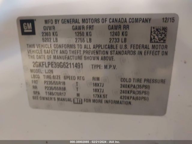 Photo 8 VIN: 2GKFLPE39G6211491 - GMC TERRAIN 