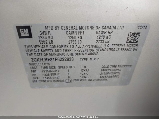 Photo 8 VIN: 2GKFLRE31F6222933 - GMC TERRAIN 