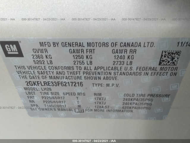 Photo 8 VIN: 2GKFLRE33F6217216 - GMC TERRAIN 