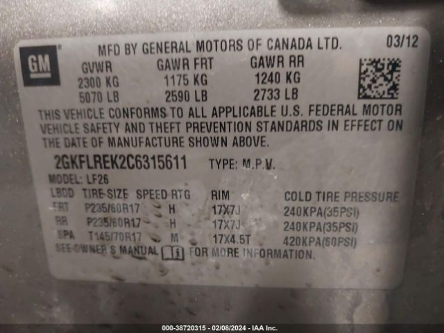 Photo 8 VIN: 2GKFLREK2C6315611 - GMC TERRAIN 