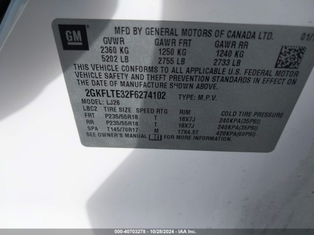 Photo 8 VIN: 2GKFLTE32F6274102 - GMC TERRAIN 