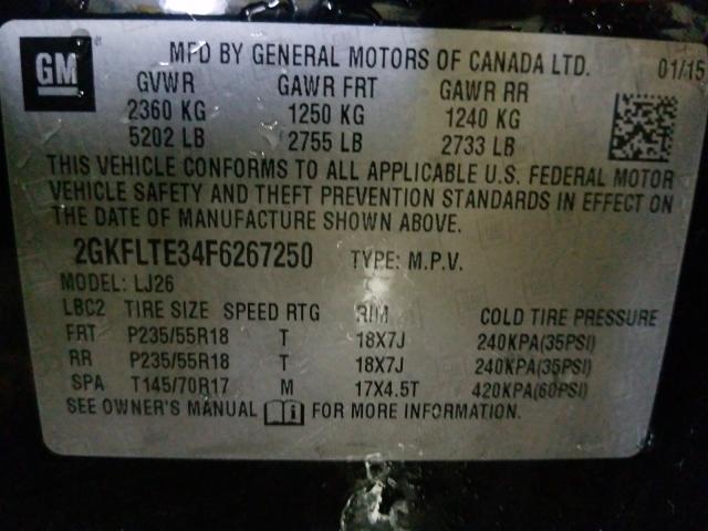 Photo 9 VIN: 2GKFLTE34F6267250 - GMC TERRAIN SL 