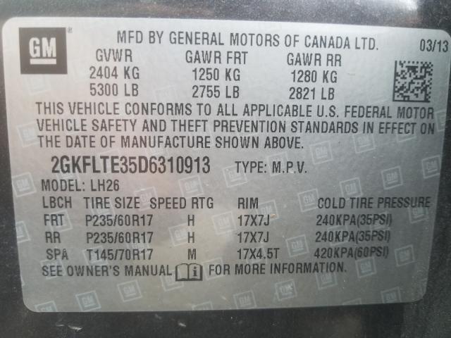 Photo 9 VIN: 2GKFLTE35D6310913 - GMC TERRAIN SL 