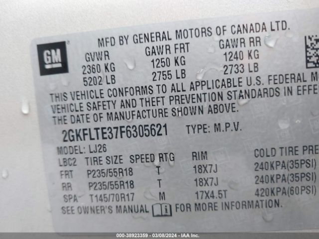 Photo 8 VIN: 2GKFLTE37F6305621 - GMC TERRAIN 