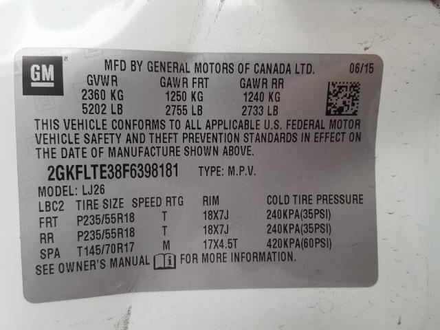 Photo 9 VIN: 2GKFLTE38F6398181 - GMC TERRAIN SL 