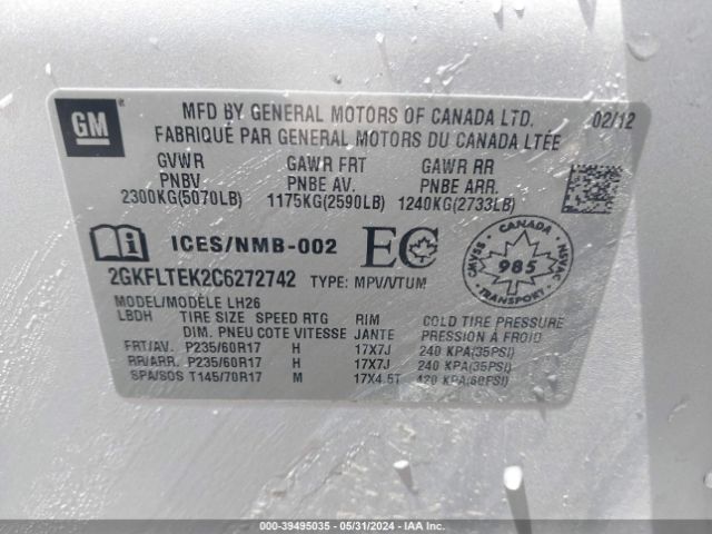 Photo 8 VIN: 2GKFLTEK2C6272742 - GMC TERRAIN 