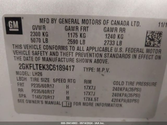 Photo 8 VIN: 2GKFLTEK3C6189417 - GMC TERRAIN 