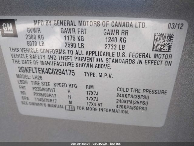 Photo 8 VIN: 2GKFLTEK4C6294175 - GMC TERRAIN 