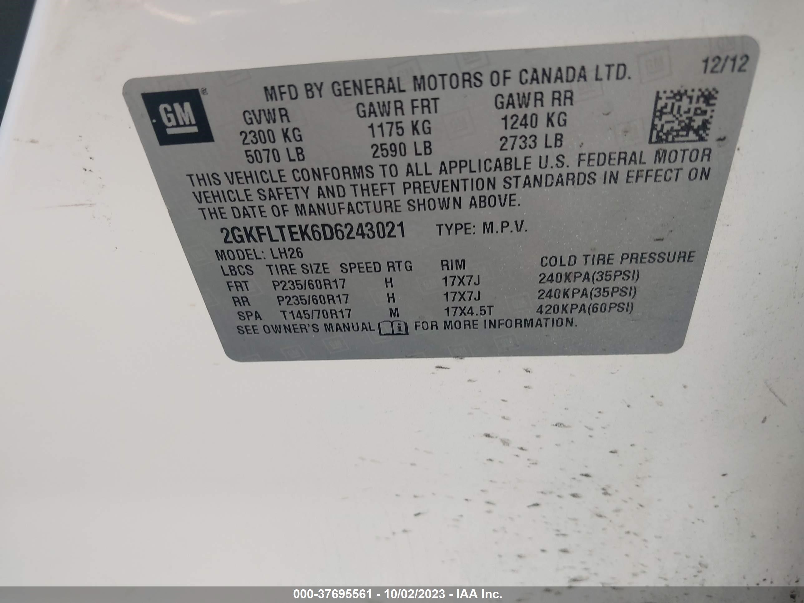 Photo 8 VIN: 2GKFLTEK6D6243021 - GMC TERRAIN 