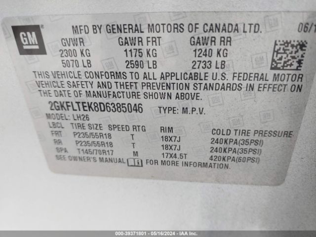 Photo 8 VIN: 2GKFLTEK8D6385046 - GMC TERRAIN 