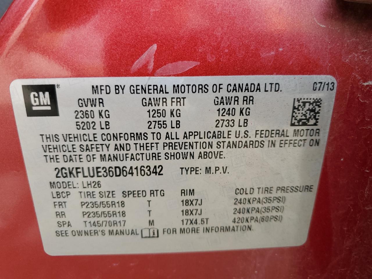 Photo 11 VIN: 2GKFLUE36D6416342 - GMC TERRAIN 